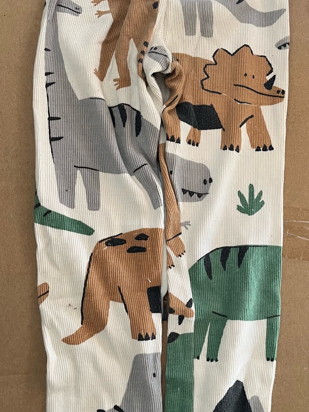 Zara kids Cream Dino Print Ribbed Stretch Leggings